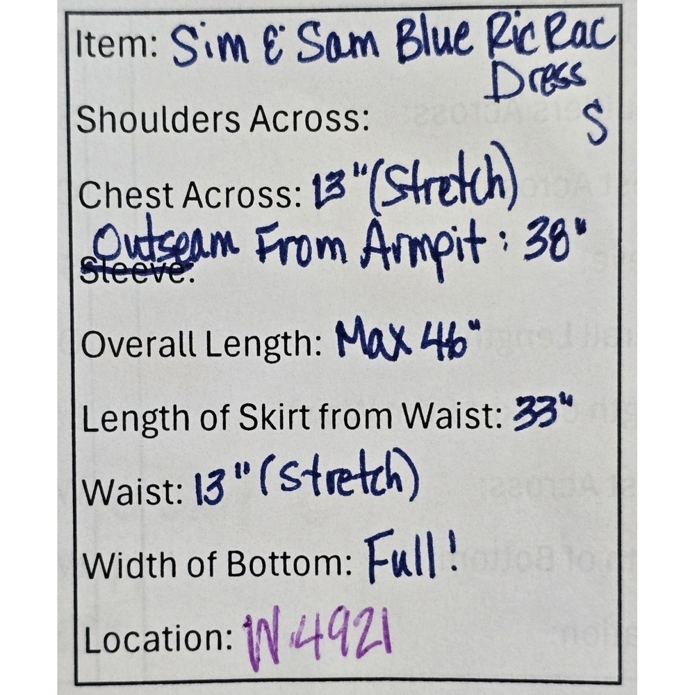 Sim & Sam Women's S Ric Rac Midi Dress Lt. Blue Pockets Smocked Back Cottagecore - Picture 8 of 8